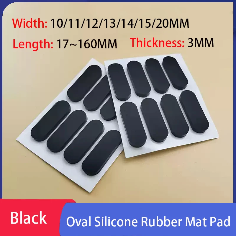 Black Anti-slip Self Adhesive Silicone Rubber Oval Mat Cabinet Equipment Feet Pad Floor Protectors Width 10-20mm Length 17~160mm