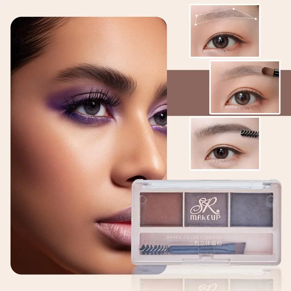3 cores sobrancelha em pó natural sombra de longa duração tridimensional à prova dwaterproof água cosméticos creme de sobrancelha forma de maquiagem sobrancelha u3k5