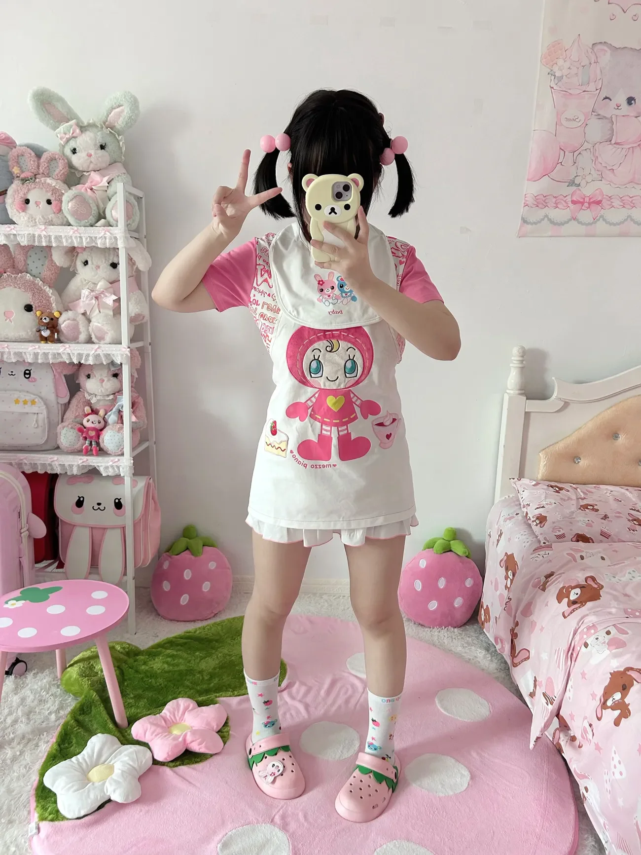 Japanese Cartoon Mp Embroidery Jojifuku All Match Sweet Girl Denim Apron Summer New Subculture All Match Coverall Apron