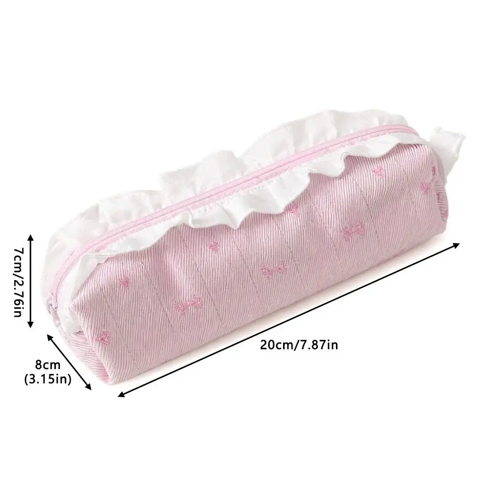 Ballet Ruffle Lace Bow Embroidery Pencil Case Large Capacity Pen Bag Kawaii Pencil Pouch Students Stationery Organizer Bag image 6
