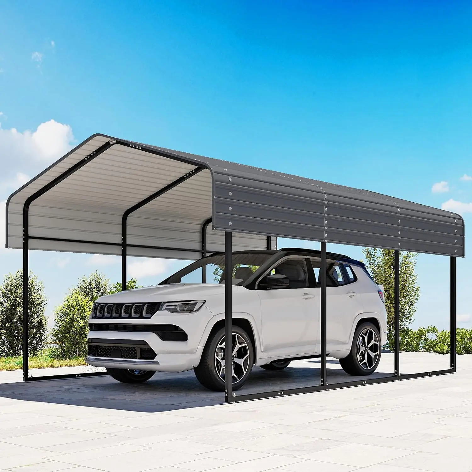 10x15FT Heavy Duty Metal Carport Reinforced Galvanized Steel Roof Outdoor Shelter for Trucks Boats Cars Tractors, Customized
