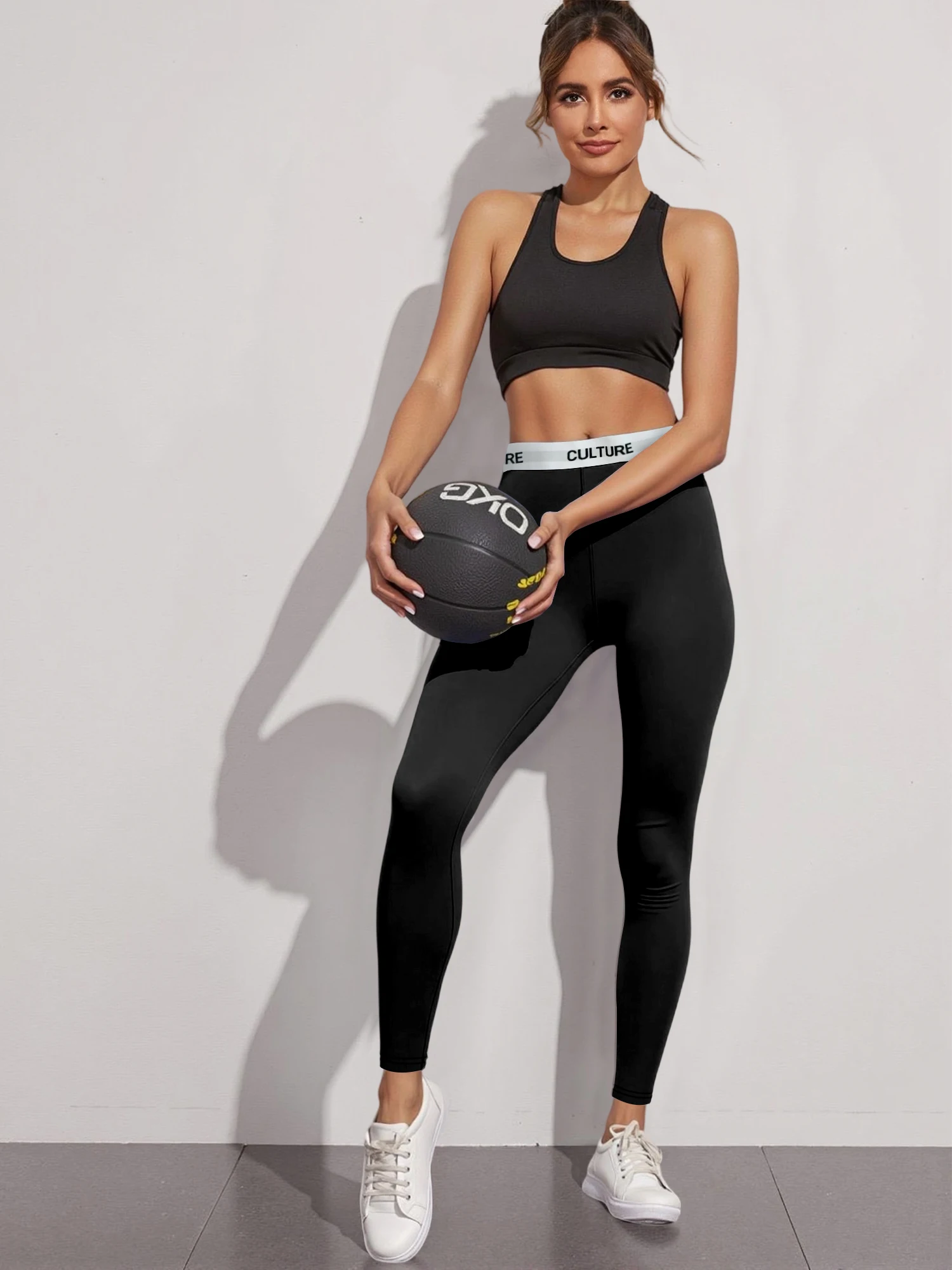 

Seamless High Waist CULTURE Logo Leggings Female Tummy Control Butt Lift Workout Leggings Solid Color Yoga Trousers