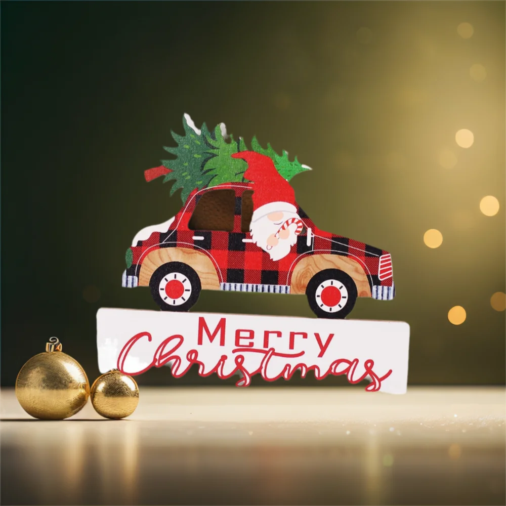 

2Pcs Cartoon Christmas Desktop Ornaments Wooden DIY Santa Wood Plaque Signs Cute Creative Table Centerpiece Party Gifts