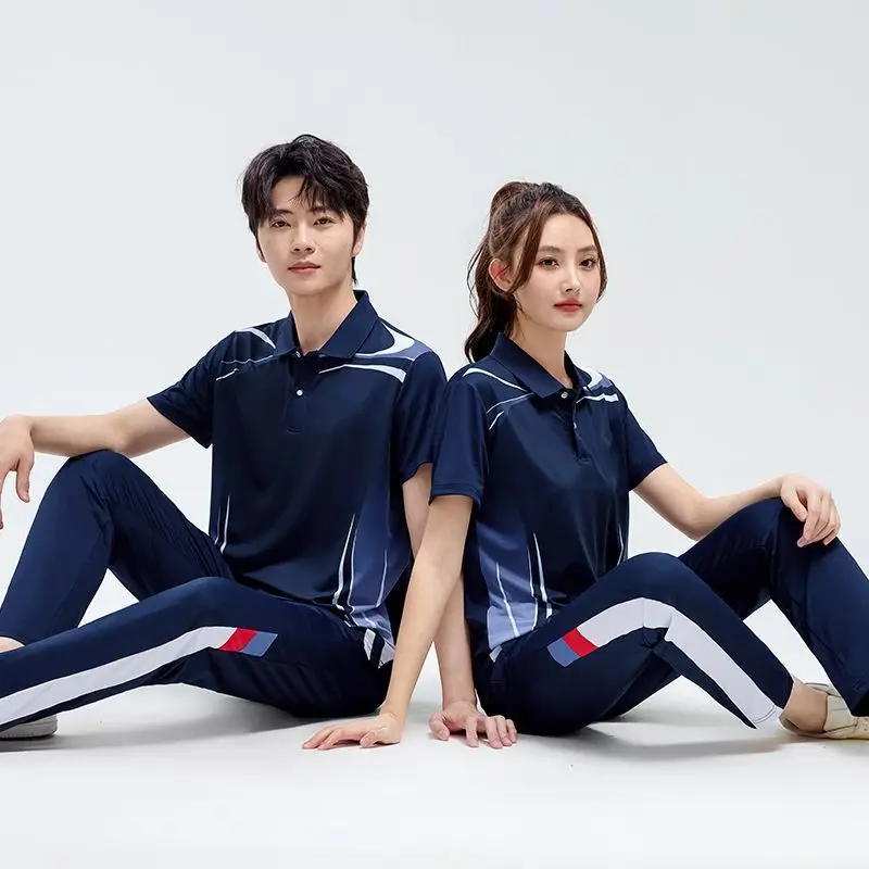 Summer Unisex Sports Tracksuit Set Men Women Running Gym Workout Team Uniform School Student Casual Short Sleeve Long Pants view 6