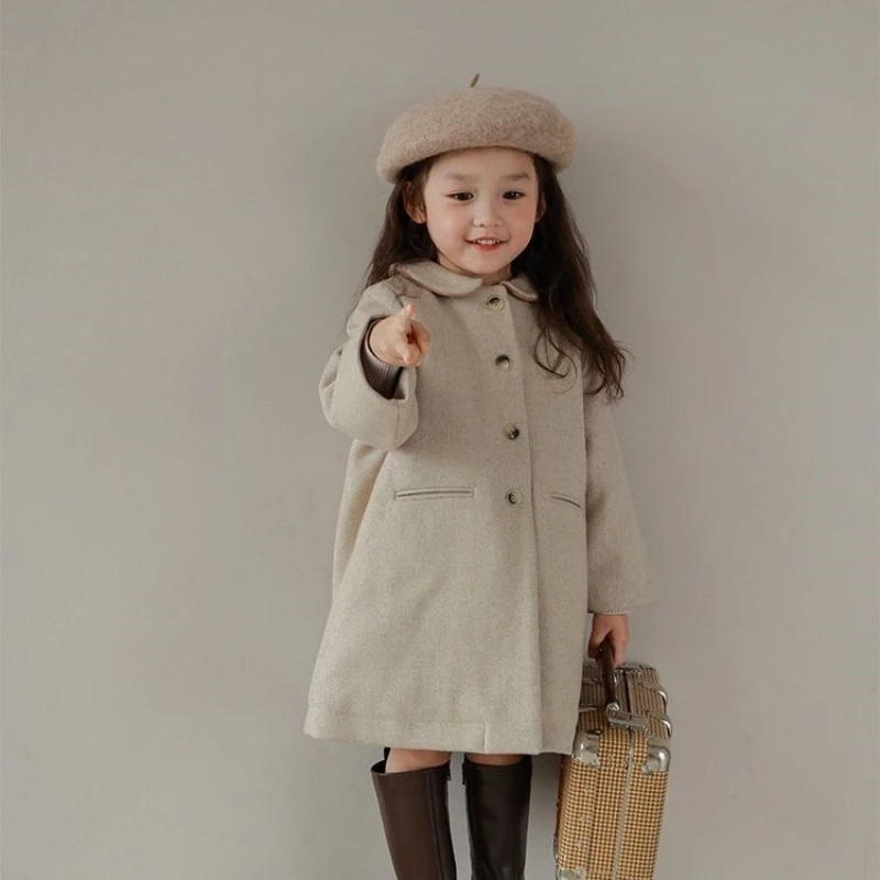 Girls Woolen Coat Overcoat Jacket Windbreak 2023 Princess Warm Plus Thicken Winter Cotton Teenagers Outwear Children's Clothing