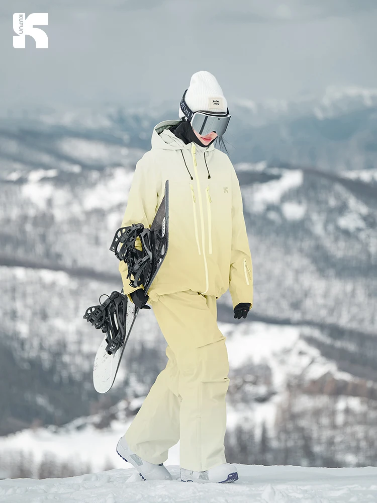 

KUFUN Ski Wear Outfits Waterproof Thickened Snowboard Windproof Snow Jacket Top Pants Trousers Loose Casual Man Lady Teenager