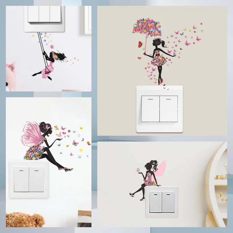 loveliness Butterfly girl children's room living room porch home decoration wall stickers switch mural Self-adhesive Wall Decals