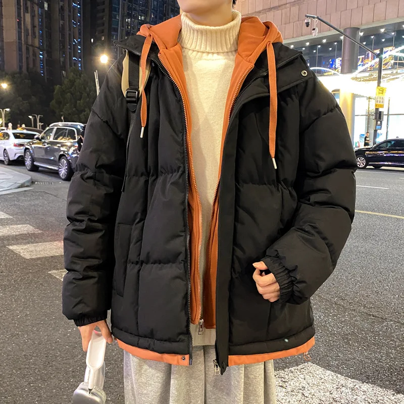Moda masculina com capuz algodão-acolchoado jaquetas 2025 outono inverno juventude high street wear solto engrossar casaco ao ar livre à prova de vento parkas