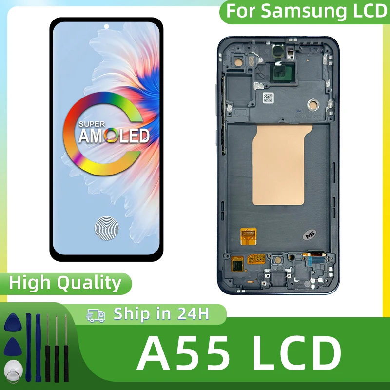 66-super-amoled-lcd-for-samsung-a55-sm-a556b-ds-lcd-display-touch-screen-with-frame-for-samsung-a55-5g-sm-a556e-lcd-screen