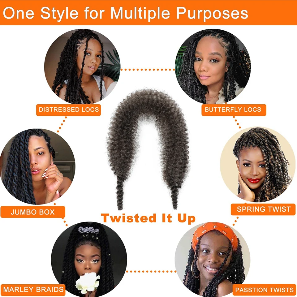 1-8 paquetes de cabello Afro Twist #4 30 350 12 16 pulgadas, Marley Twist elástico para trenzar, pre-separado, cabello kinky a granel para locs y crochet 5