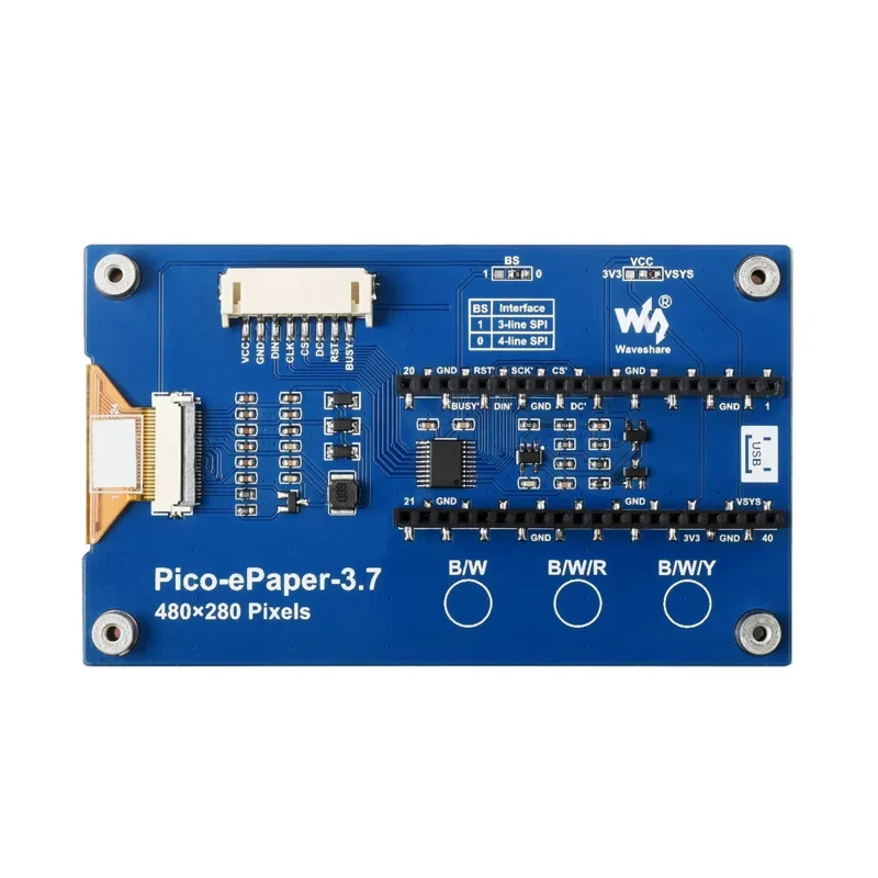 Pantalla de papel electrónico de tinta electrónica, módulo de ruptura, Kit de Inicio para placa RPI Raspberry Pi PICO H WH RP2040, 3,7 pulgadas, 480x280