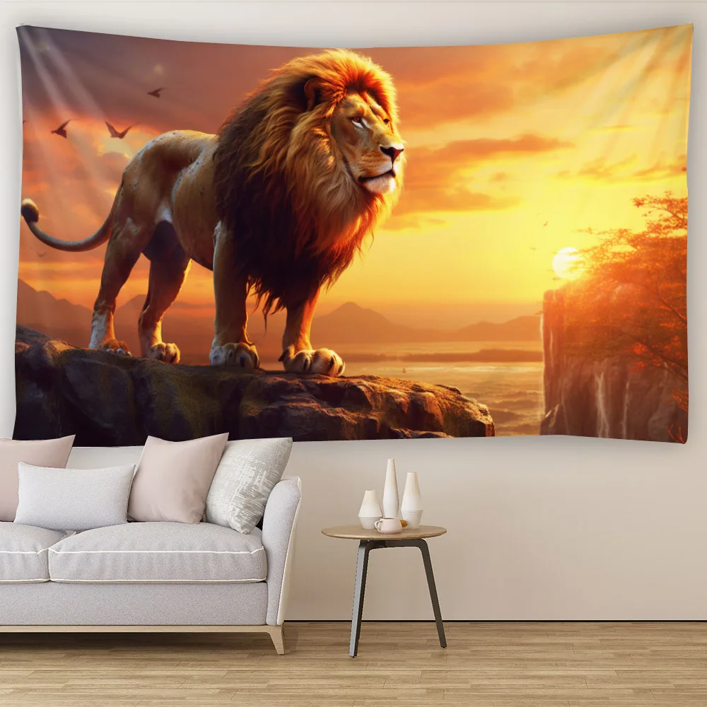 Nordic Style Vibrant Lion King And Eagle Tapestry Wall Fabric Mural Living Room Sofa Background Decoration