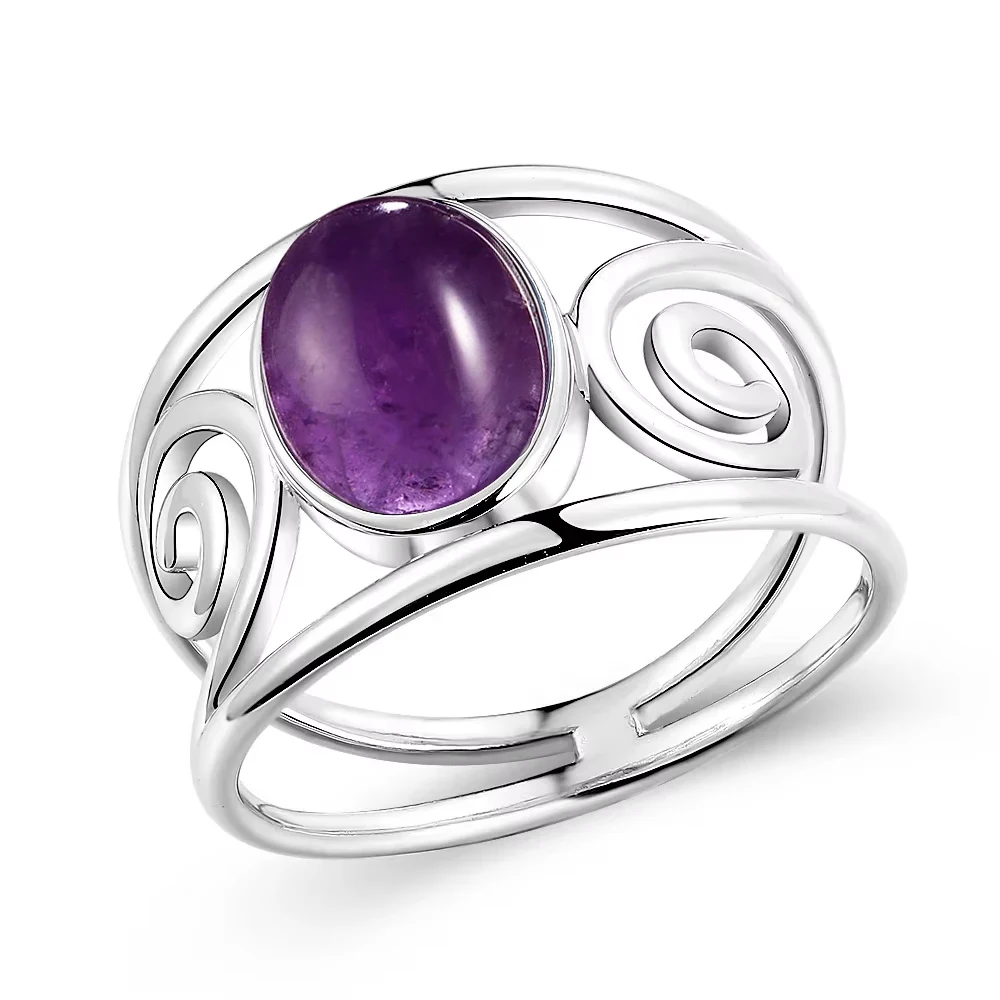 S925 Silver Natural Amethyst Rings 8*10MM Natural Gemstone Retro Silver Oval Shape Ring Fine Jewelry Gifts For Women