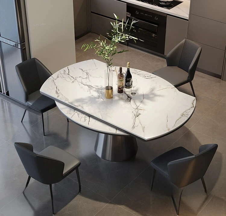 Light luxury modern retractable function square and round dual-purpose rotatable dining table