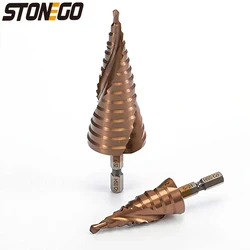 STONEGO HSS M35 Cobalt Step Drill Bit - High-Speed Steel Cone with Hex Shank - 4-12mm, 4-20mm, 5-21mm, 5-27mm, 4-32mm
