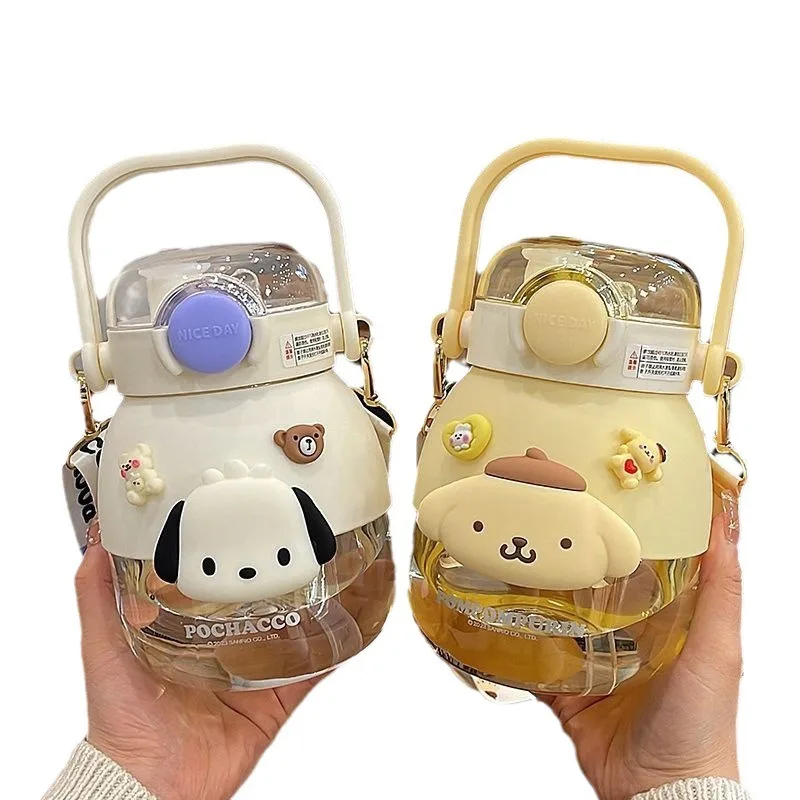 Miniso Sanrio Big Belly Cup Portable High-value Student Large Capacity Girls Double Drink Plastic Straw Cup