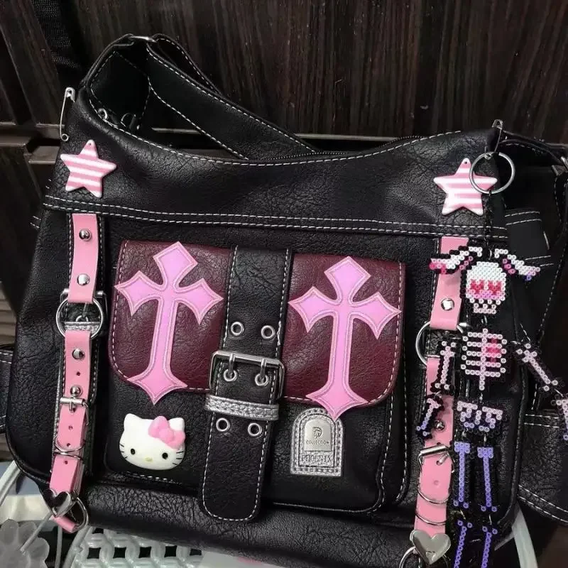 Hello Kitty Y2K Crossbody Bag Cartoon Anime Kawaii Pink Cross Print Chain Star Akcesoria Przenośna ładna dziewczyna Torebka do przechowywania