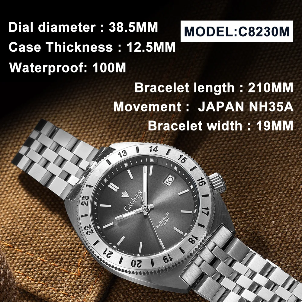 CADISEN Watch Man Diver Automatic Mechanical Wristwatches NH35 Luminous Stainless steel AR Coating Sapphire Crystal Waterproof