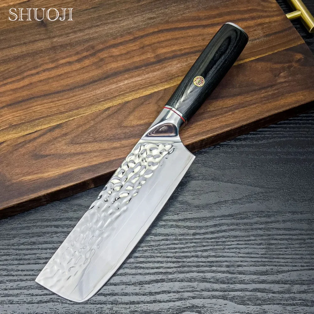 

9Cr18mov Forged Kitchen Knife Hammer Kitchen Knife Three-ply Composite Steel 7-inch Kitchen Slicing Knife Household Knives