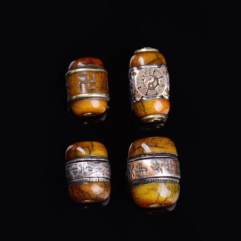 Reconstituted Yak Bone Old Silver Inlaid Accessories Semi-Finished Tibetan Buddhist Bead Bracelet Jewelry