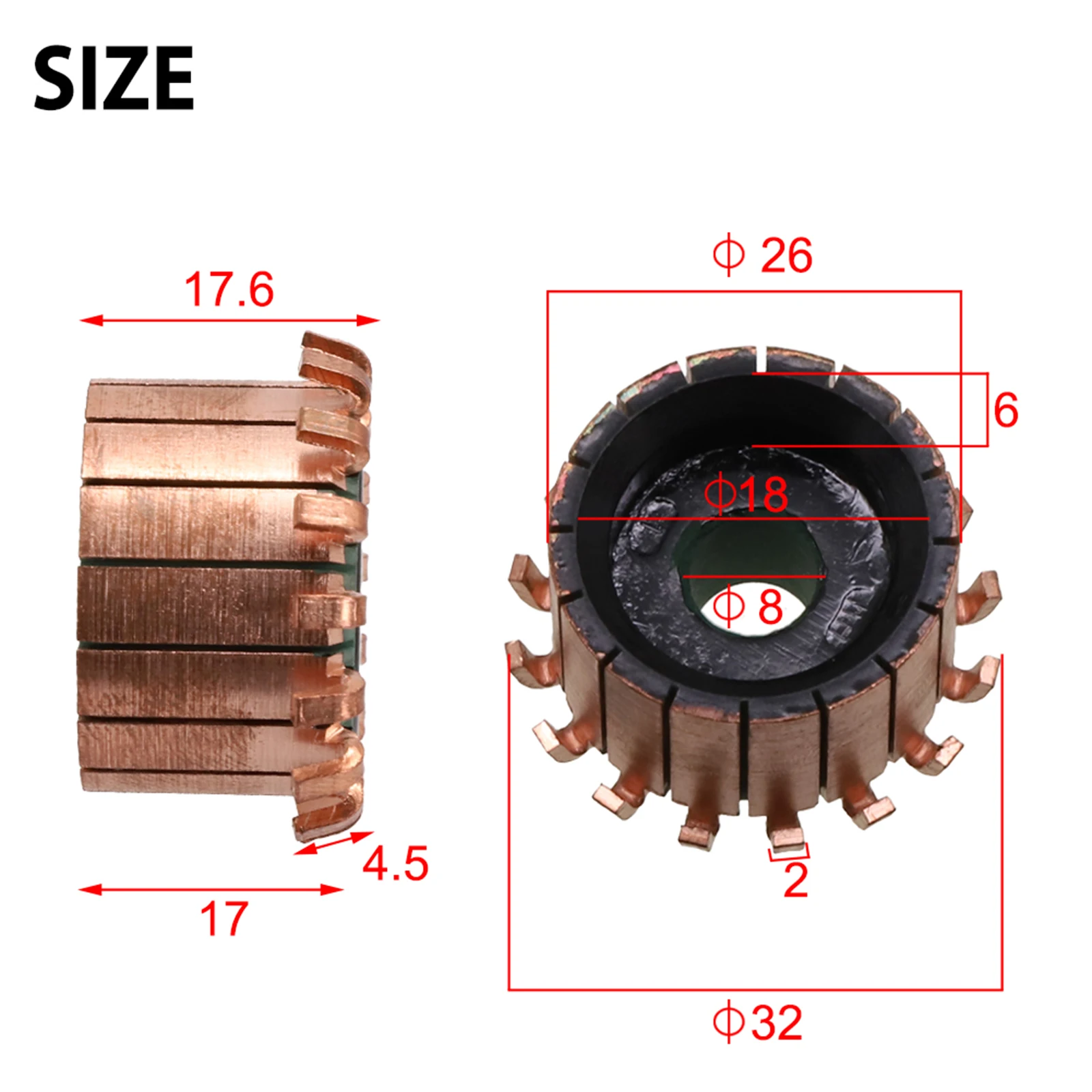 Keep Your Motor Operating Optimally with this Silver Copper Commutator 8x26x176（17）mm 16P Teeth Gear Electric Motor Commutator