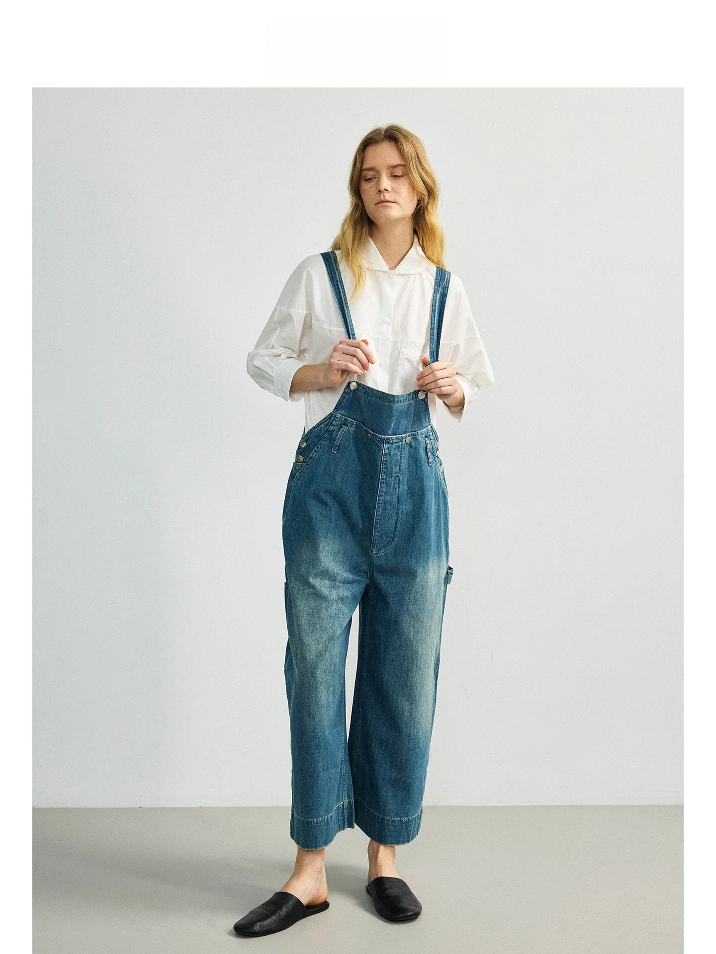 

Джинсовый комбинезон Mincollection с широкими штанинами, повседневный, винтажный, из выцветшего хлопка, женский, летний, стандартный крой, высокая талия