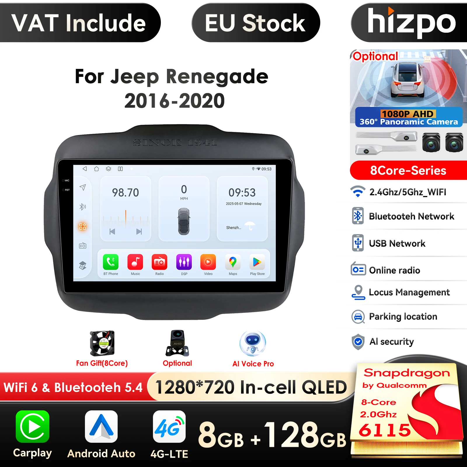 7862 Carplay 4G-Lte 9 "Autoradio Android Voor Jeep Afvallige 2016-2020 Multimediaspeler Navigatie Gps 2 Din Stereo Dsp Autoradio - afbeelding 2