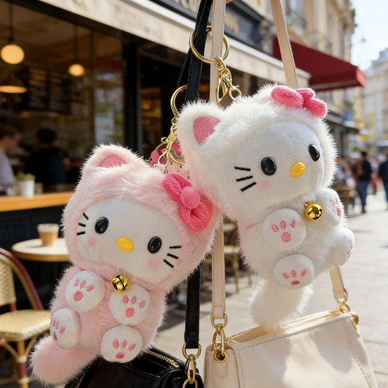 

Брелок Sanrio Hello Kitty - мягкий плюшевый аксессуар с розовым бантом и колокольчиком, милый аксессуар для сумок, ключей и автомобиля | Идеальный подарок для любителей Hello Kitty
