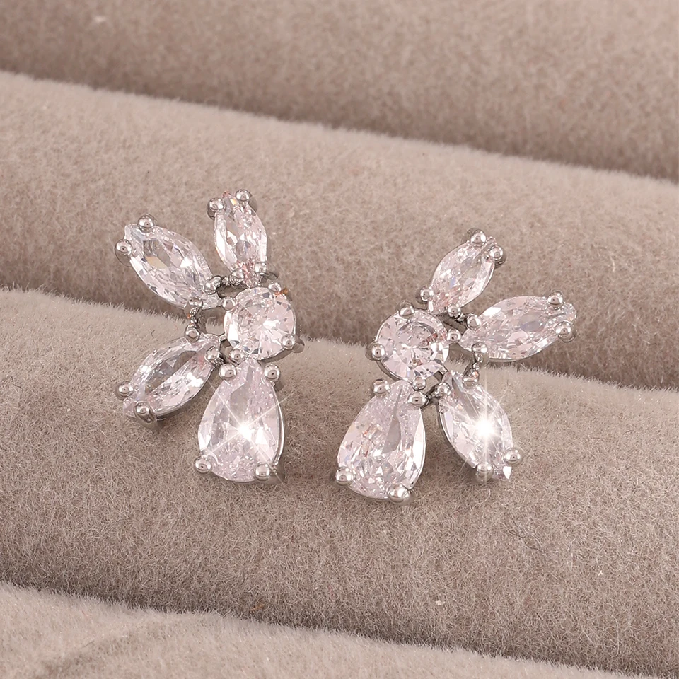 ZAKOL 3 Stile, einfache Marquise-Blatt-Blumen-Zirkonia-Ohrstecker für Frauen und Mädchen, Braut, Hochzeit, Party, Schmuck, Geschenk