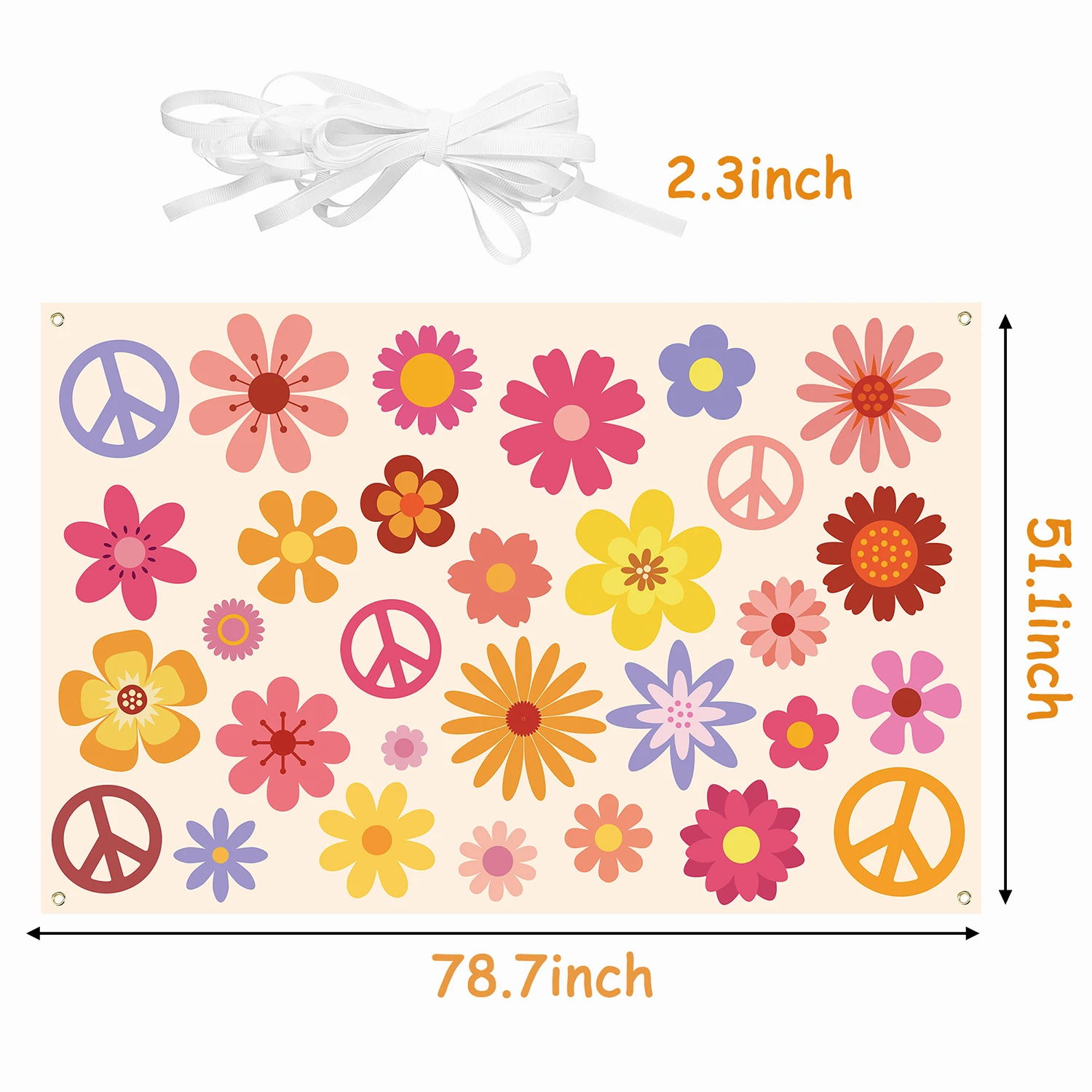 1 Pack Hippie Flower Backdrop Banner Polyester Boho Wall Hanging with Rope for Garden Party Photo Background Outdoor Booth Decor