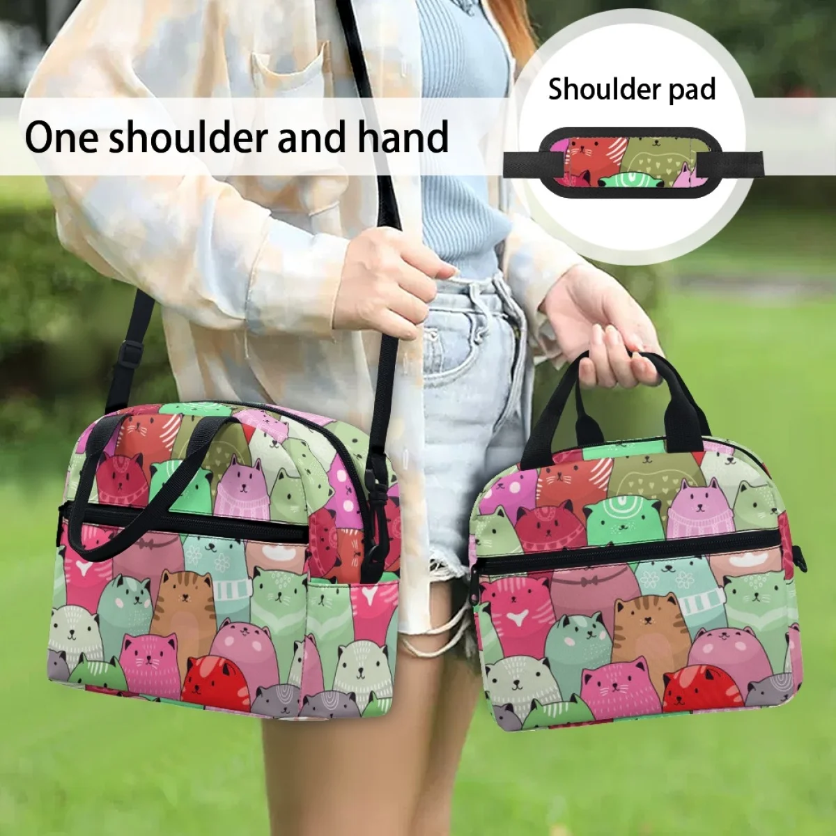 Kawaii Candy Cat Pattern Design Thermal Lunch Bags for Children Light Simple Portable Fridge Thermal Bag Travel Outdoor Bag 2023