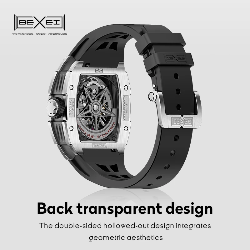 BEXEI New Men Automatic Mechanical Watches Diamond Bezel Men Watch Rubber Band Fashion Skeleton luminous Watches Sapphire Glass - Image 5
