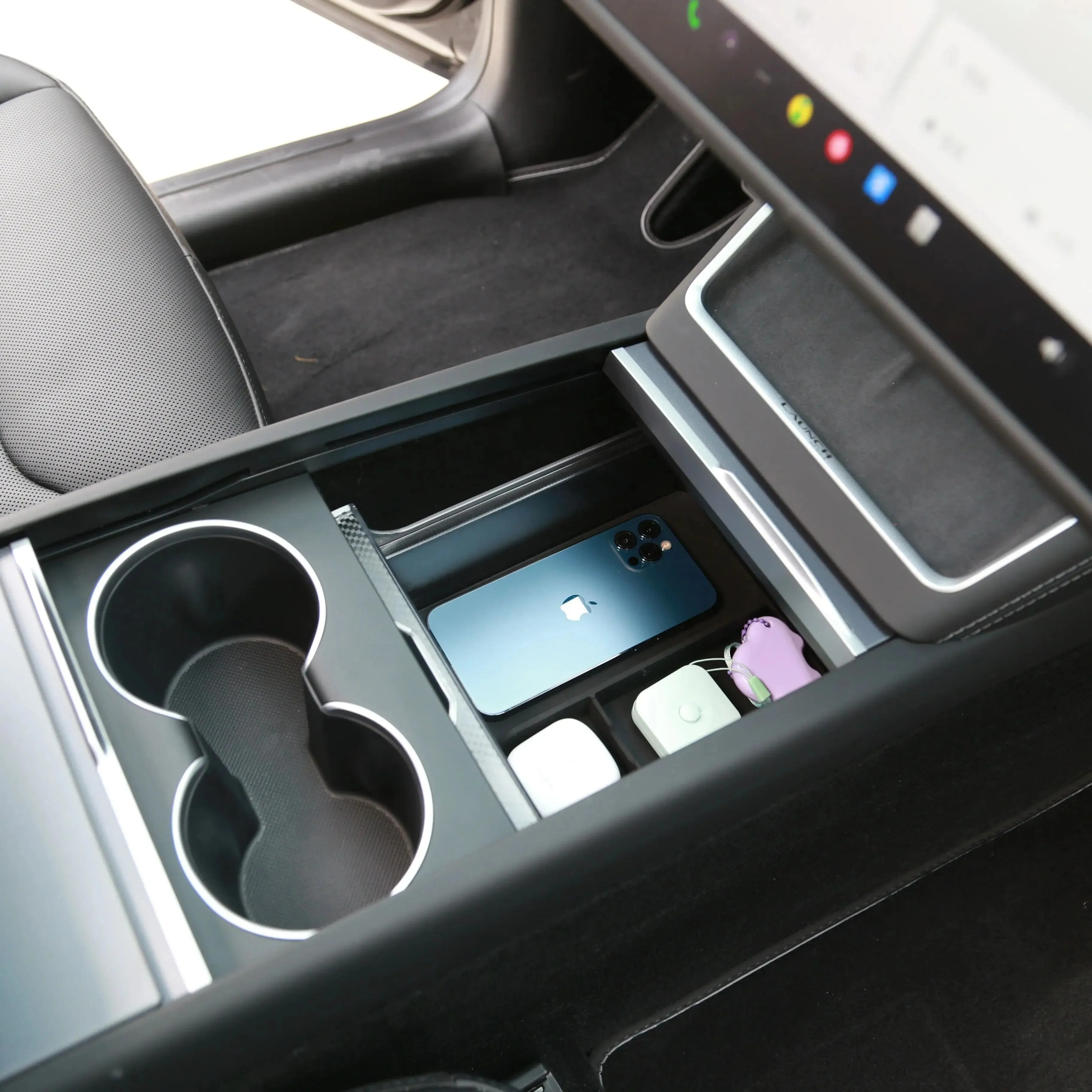 

Central Control Storage Box for Tesla New Model Y Juniper 2025 Organizer Armrest Box Car Center Console Storage Silicone Pad