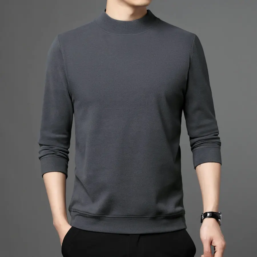 Autumn Men Casual Cozy Tees Black Dark Blue Gray Green Long Sleeve Crew Neck Tops Male Plain Slim Fit Leisure Daily Clothes