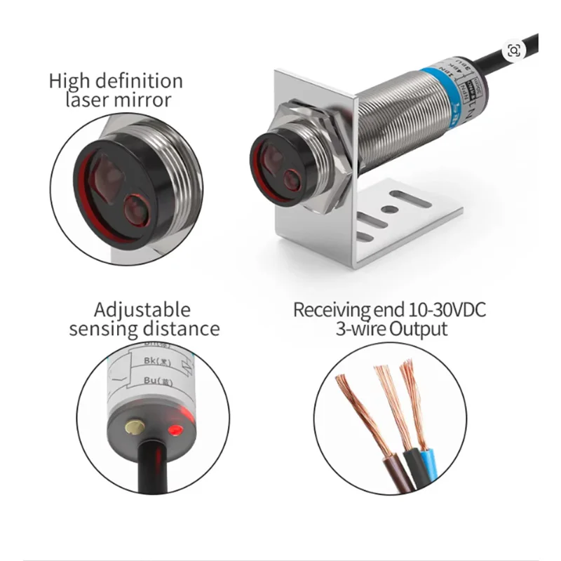 1pcs LS18-R8M M18 Series 10-30VDC NPN PNP Laser Photoelectric Sensor Sensing Distance 8M Adjustable