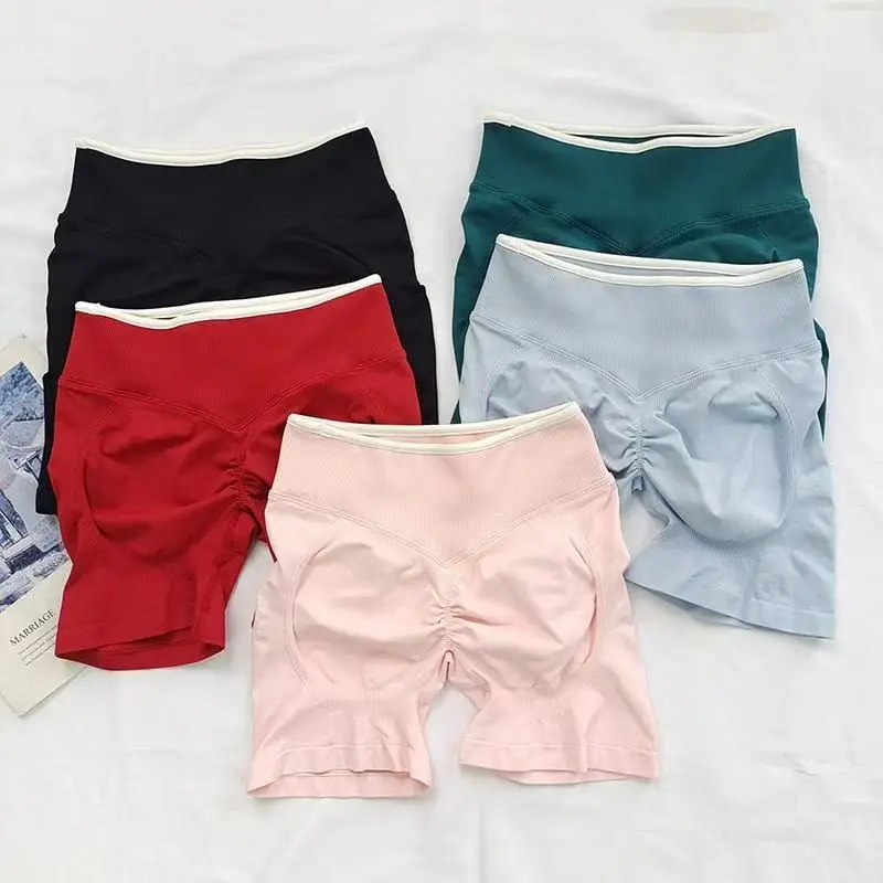 Sexy Seamless Color Blocked Yoga Shorts, Tight Fitting Peach Hip Lifting Sports, Women's Outdoor Running And Fitness Pants