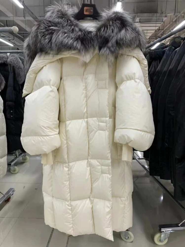 

2023 New Winter Women Goose Down Jacket Real Fur Coat Natural Fox Collar Luxury Oversized Warm Fluffy Filling Fashion Streetwear