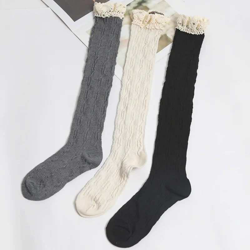 1 Pairs أسود أبيض رمادي الدانتيل فوق جوارب طويلة لوليتا لطيف الحلو العجل الجوارب النسائية منتصف الساق كاواي الفخذ العليا جوارب #6