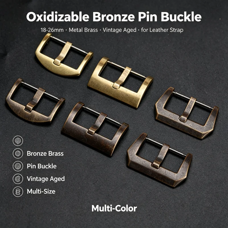 Premium Oxidizable Bronze Pin Buckle 18-26mm Metal Brass Vintage Aged Div for Leather Strap Men's Replacement Watch Accessories