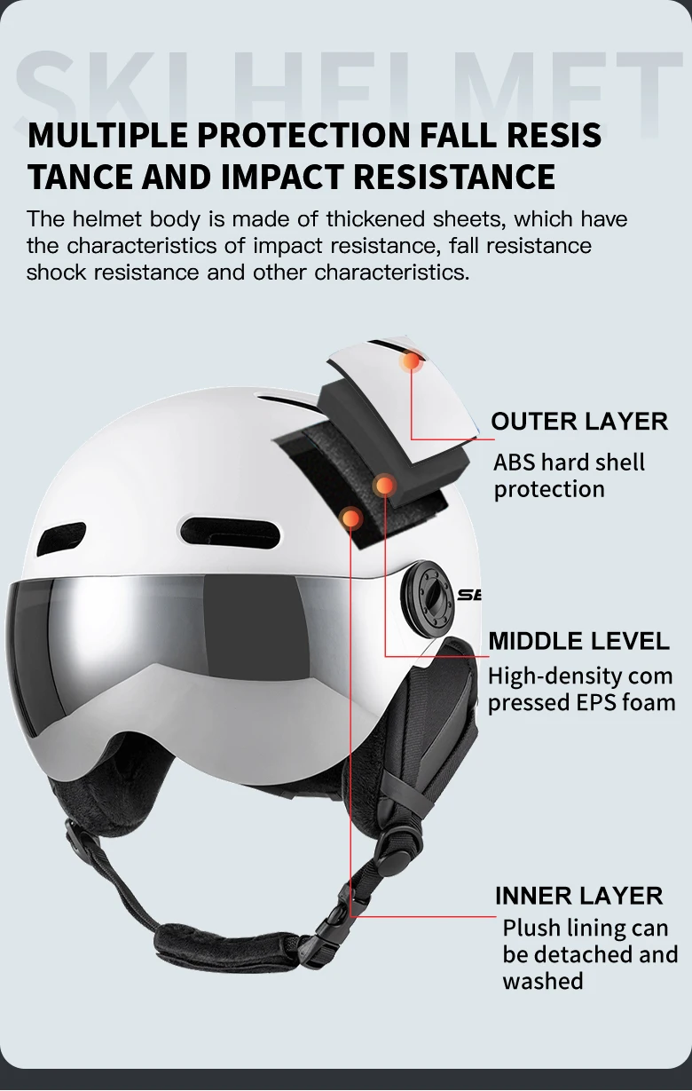 SEEKER Erwachsenen-Skihelm Unisex Ski-Antikollisions-Warmhelm für Wintersport Einbrett- und Doppelbrett-Skihelm mit Skibrille – Detail 9