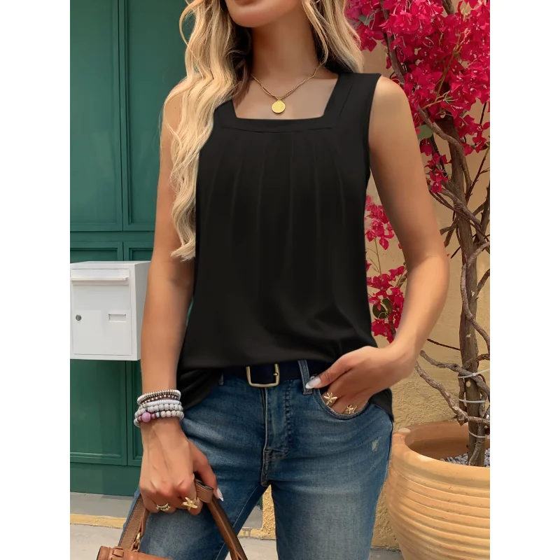 

Square Neck Top - Women's Clothing - Loose Casual Top Summer & Spring