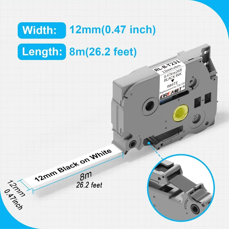 10pk 5pk TZE231 Label Tape 12mm Compatible for tze231 Brother Tape 12mm tze-231 for Brother Label Printer PTH110 PTD600 P710BT