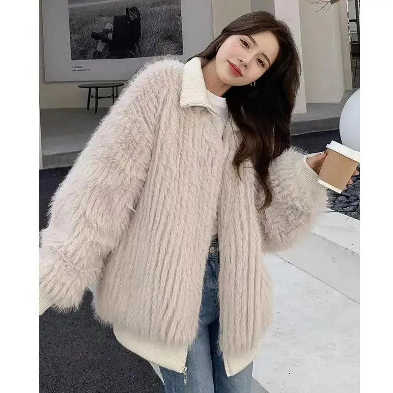 Winter Woman High Street Fake Rabbit Fur Padded Jacket Female Style  Outerwear Ladies Faux   Fashion Tops G932