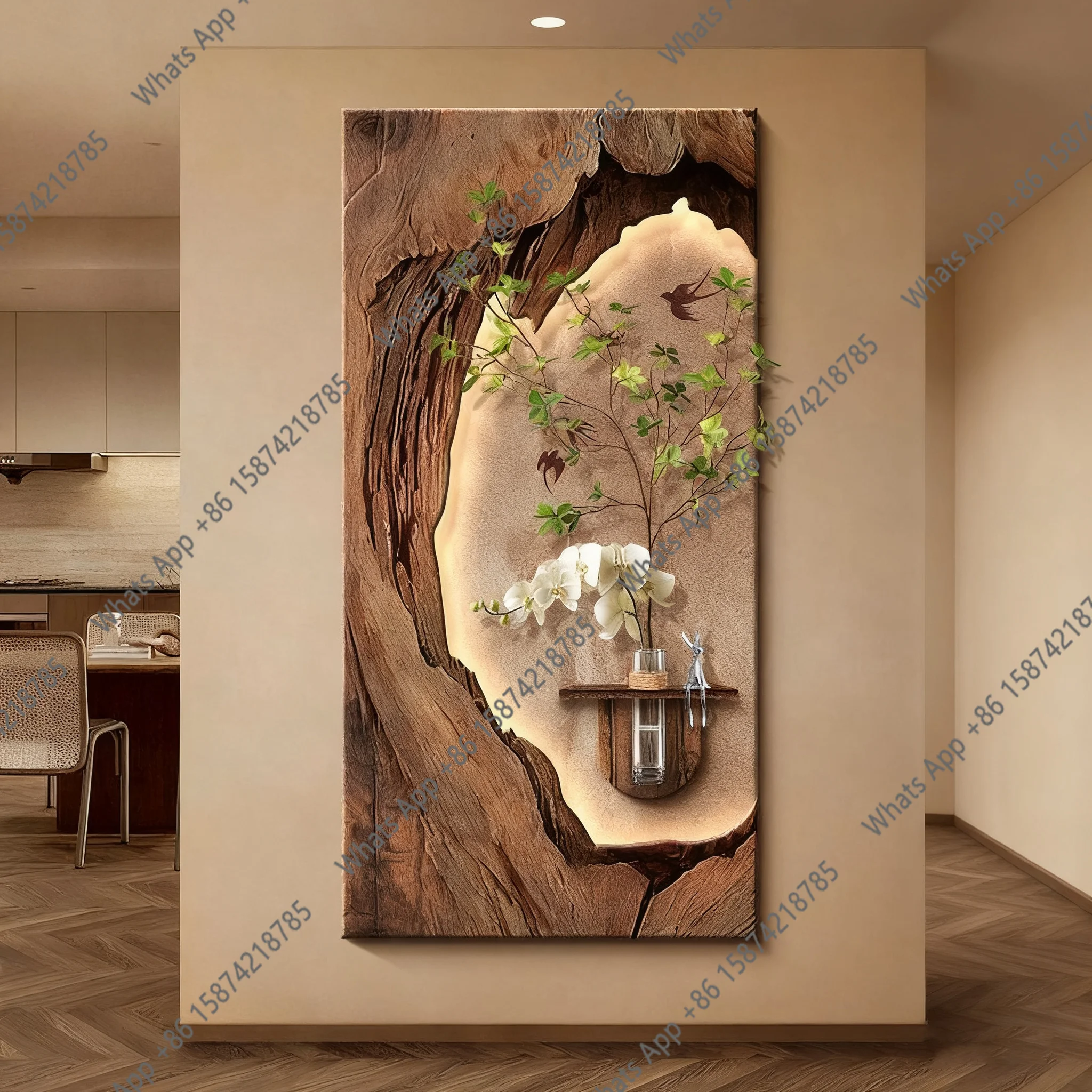 Z Middle Ancient Style Entrance Hall Decoration Mural Lamp Retro Corridor Hanging Painting Hydroponic Green Plants Mural Lights