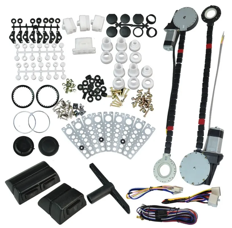 Universal Electric Power Window Lift Regulator Conversion Kit with Switches Wiring and Hardware for 2 Door Pickup SUV Truck Van