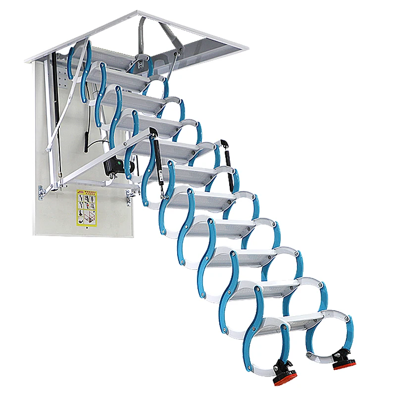 High Quality Automatic Telescopic Carbon Steel Attic Ladder Mounted Wall/Ceiling Foldable Manual 300kg Load Capacity