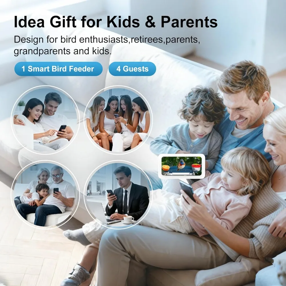 وحدة تغذية الطيور مع كاميرا تعمل بالطاقة الشمسية، بيت الطيور بالفيديو عالي الدقة بدقة 4K، تحديد أنواع الطيور بالذكاء الاصطناعي، البث المباشر والرؤية الليلية