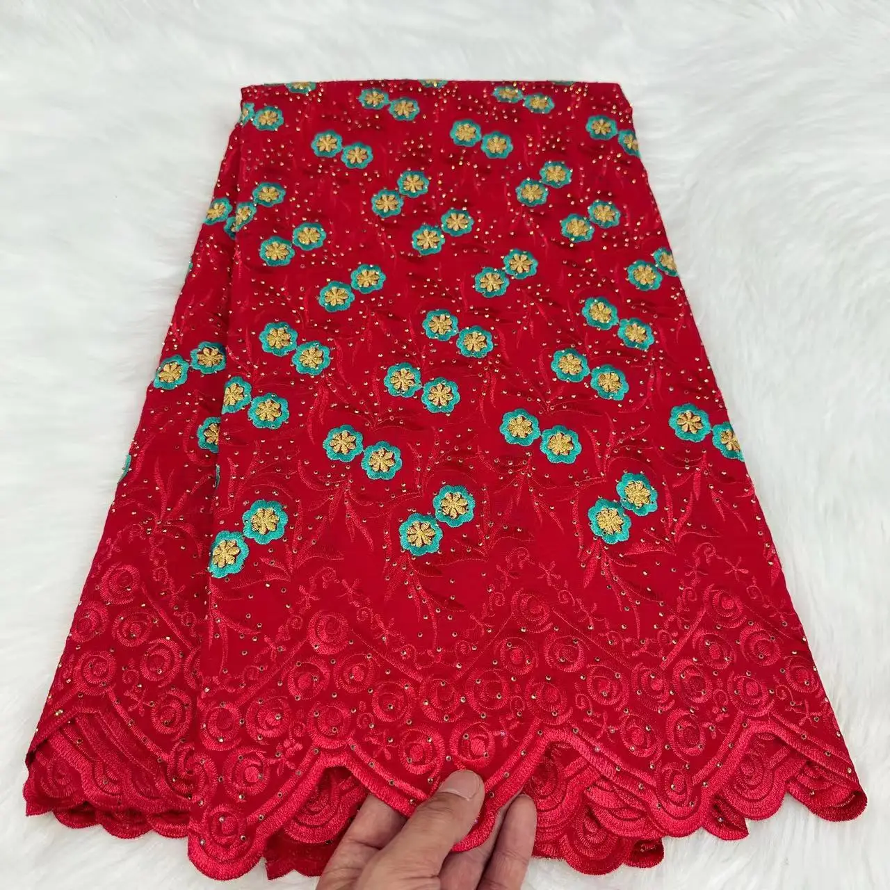 

Red Swiss Cotton Brocade Lace Fabric Embroidered Austria Dubai Brides Wedding Dresses Material for Women African Clothing