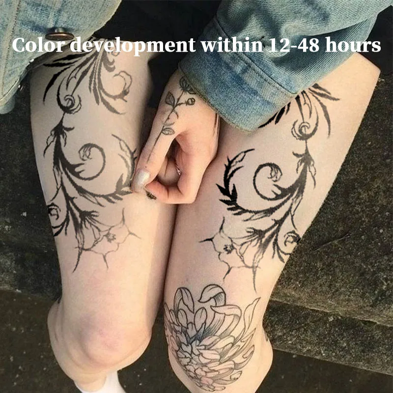 Herbal Juice Semi-Permanent Tattoo Sticker Gothic Tribal Vine Waterproof Hotwife Temporary Tattoo Fake Tattoo for Thigh Body Art