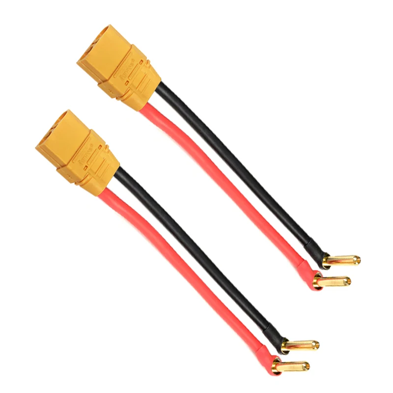 1/2Pcs XT90H Female With Cap Plug Adapter to 90° 4.0mm 18mm Gold Plated Connector Charge Lead Cable 12awg 10cm for Lipo Battery